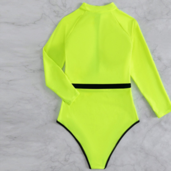 New solid color padded zip-up stylish surfing one-piece swimsuit with quickly-buckle belt