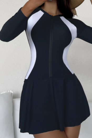 New spliced padded zip-up long-sleeve stylish dress style high quality one-piece swimsuit