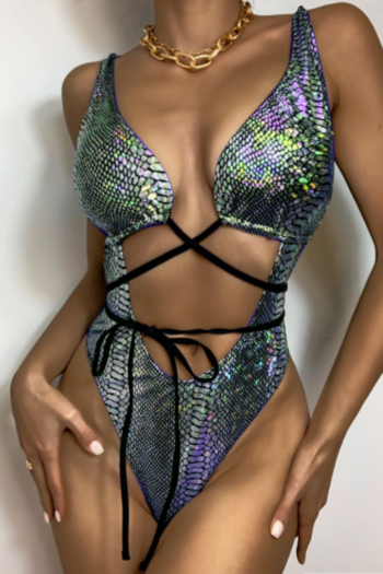 new snake bronzing padded hollow lace-up backless sexy hot one-piece bikini