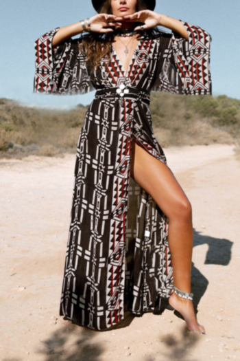 new graphic fixed printing inelastic sexy beach thin cardigan cover-ups with belt