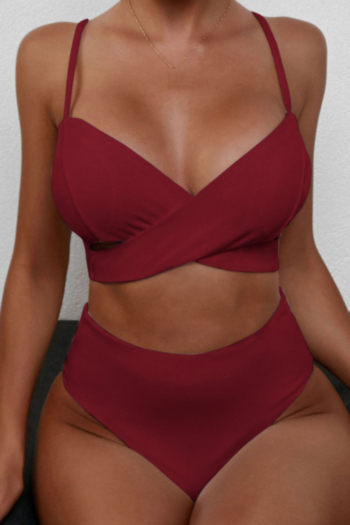 new solid color padded adjustable straps high waist sexy classic two-piece swimsuit