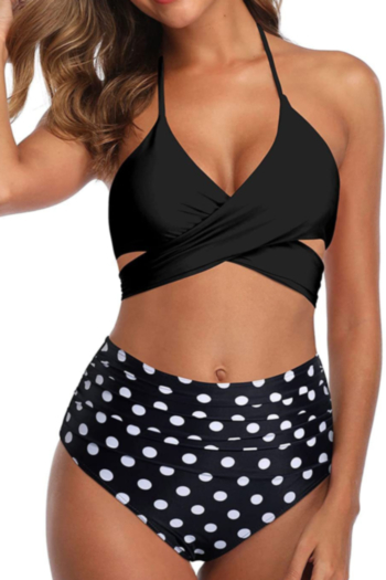 plus size dots printing padded halter-neck high waist sexy stylish two-piece swimsuit