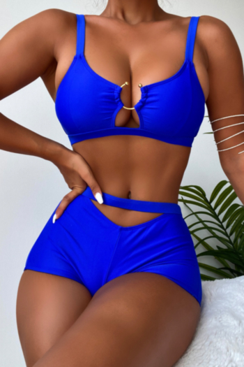 new solid color padded adjustable straps high waist hollow sexy stylish two-piece swimsuit