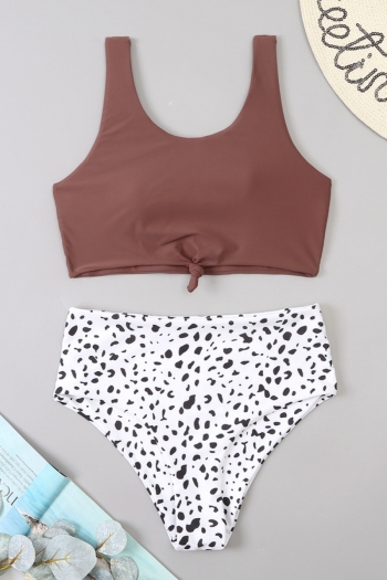 two color dots printing padded high waist stylish minimalist two-piece swimsuit