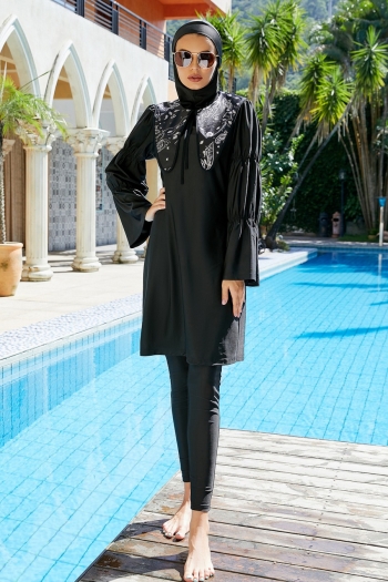 muslim style stretch unpadded stylish conservative high quality three-piece burkini