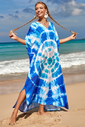 new tie-dye inelastic v-neck high-slit sexy beach loose dress cover-ups