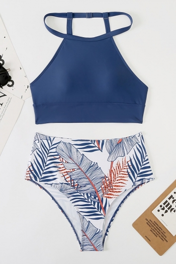 new four colors leaf batch printing padded high waist sexy fresh two-piece swimsuit