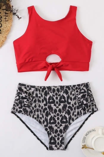 new leopard printing padded high waist knotted sexy minimalist two-piece swimwear 2#