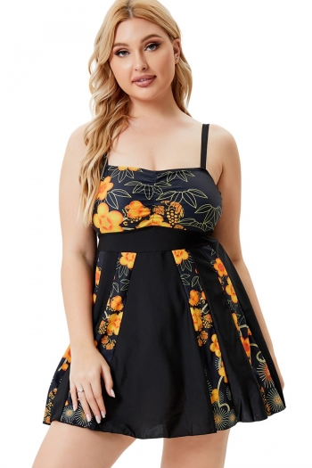l-5xl flower printing spliced padded adjustable straps dress style sexy fresh two-piece swimsuit