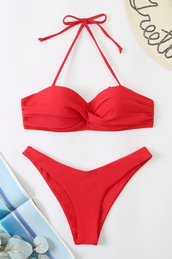 new solid color padded underwire halter-neck twist chest sexy two-piece bikini