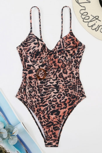 three colors leopard printing padded adjustable straps plastic-ring sexy one-piece swimwear