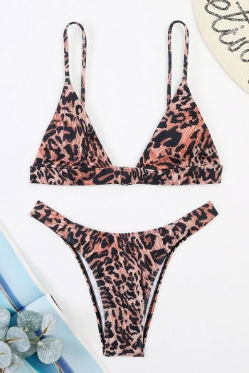 three colors leopard printing padded adjustable straps triangle sexy minimalist two-piece bikini