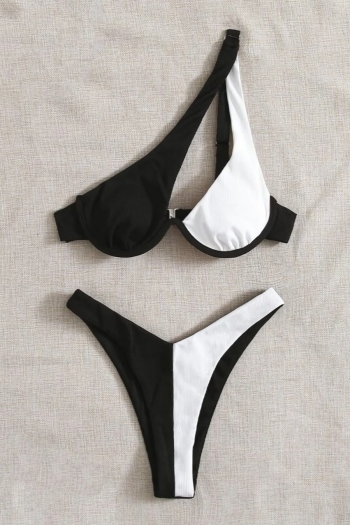 Four colors contrast color spliced padded underwire one-shoulder sexy classic two-piece bikini
