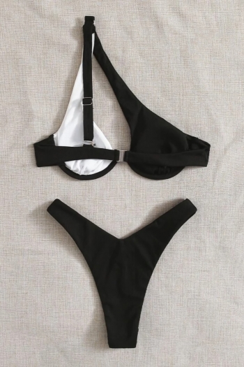 Four colors contrast color spliced padded underwire one-shoulder sexy classic two-piece bikini