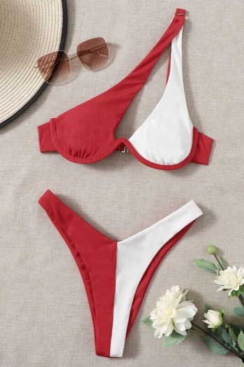 Four colors contrast color spliced padded underwire one-shoulder sexy classic two-piece bikini
