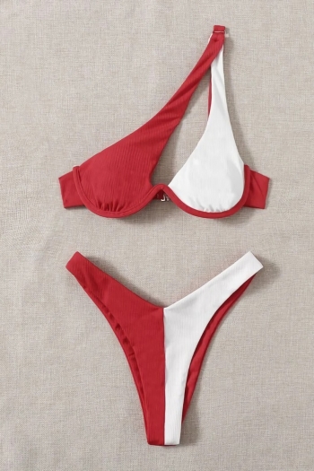 Four colors contrast color spliced padded underwire one-shoulder sexy classic two-piece bikini
