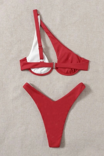 Four colors contrast color spliced padded underwire one-shoulder sexy classic two-piece bikini