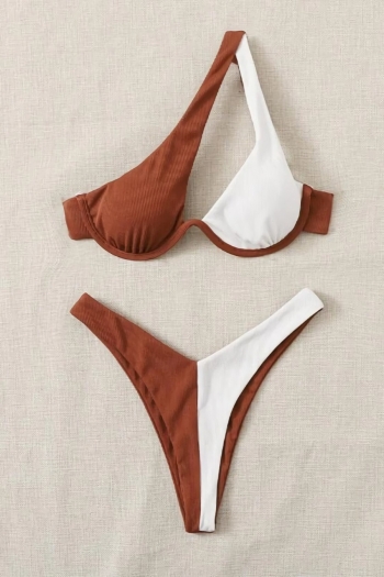 Four colors contrast color spliced padded underwire one-shoulder sexy classic two-piece bikini