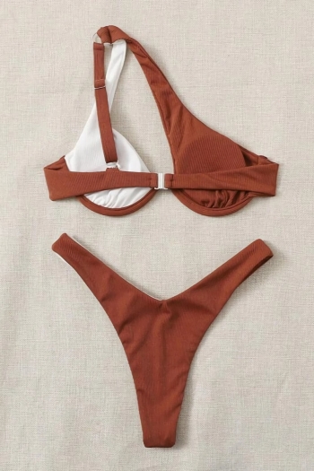 Four colors contrast color spliced padded underwire one-shoulder sexy classic two-piece bikini