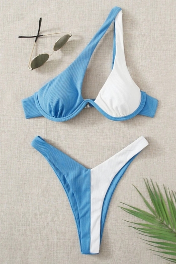 Four colors contrast color spliced padded underwire one-shoulder sexy classic two-piece bikini