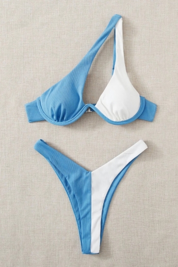 Four colors contrast color spliced padded underwire one-shoulder sexy classic two-piece bikini