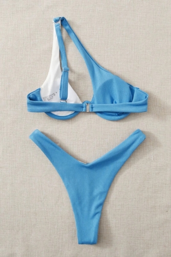 Four colors contrast color spliced padded underwire one-shoulder sexy classic two-piece bikini