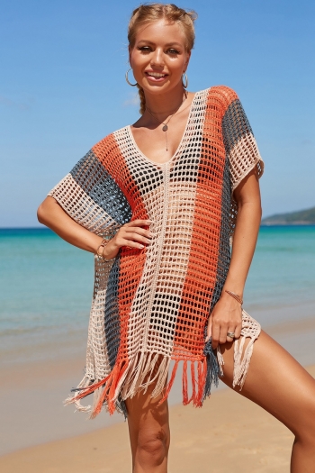 new rainbow see through knitted tassel sexy beach cover-ups 3# (without swimsuit)