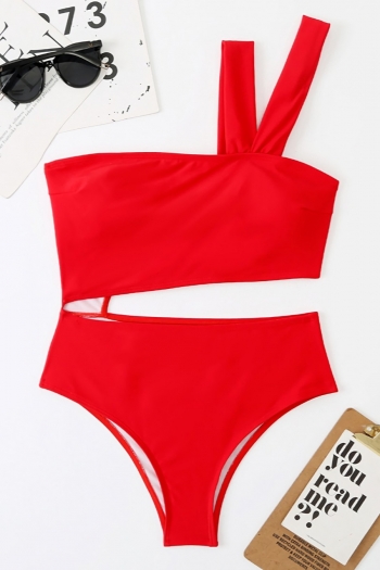 new solid color padded one-shoulder sling hollow sexy one-piece swimsuit