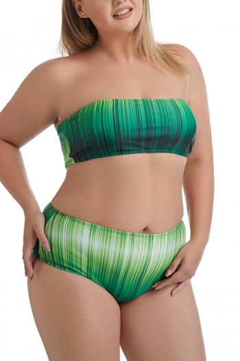xl-4xl stripe gradient printing padded tube top high waist sexy fresh two-piece swimwear