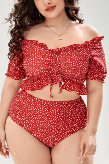 l-4xl two colors floral printing padded ruffle high waist sexy fresh two-piece swimsuit