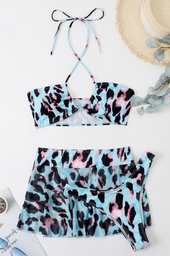 new leopard printing padded halter-neck sexy three-piece swimsuit