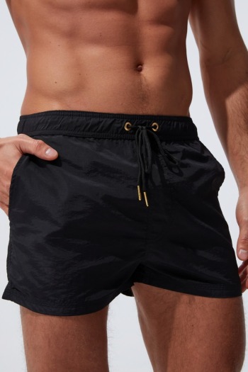 xs-xl men's solid color inelastic tie-waist pockets zip-up flat angle stylish beach surfing fast-dry shorts