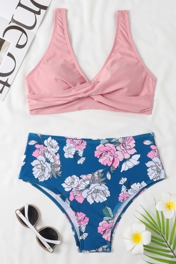 new floral batch printing padded high waist sexy two-piece bikini 1#