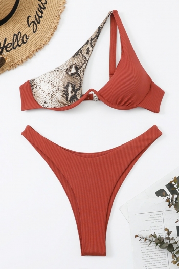 new snake printing spliced padded underwire one-shoulder adjustable strap sexy classic two-piece bikini