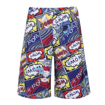 men new cartoon letter batch printing stretch tie-waist with lining stylish surfing fast dry over knee beach shorts (65 kg~100 kg wearable)