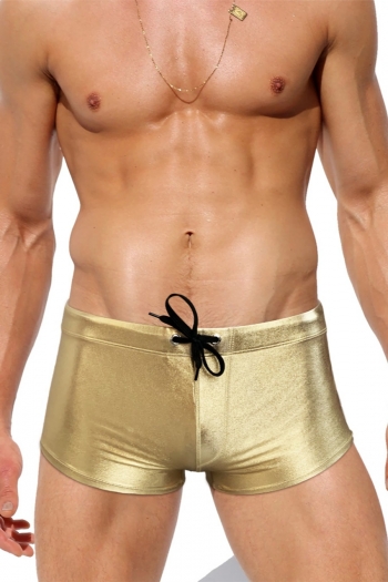m-xxl men new two colors solid color bronzing stretch tie-waist flat angle stylish swim bottoms