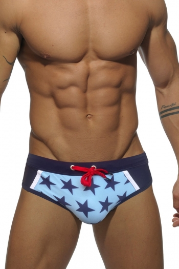 m-xxl men new five-pointed star printing patchwork stretch tie-waist triangle sexy stylish beach fast dry swim trunks