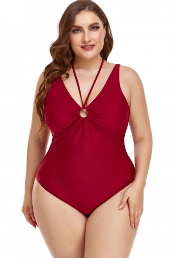 l-4xl solid color padded adjustable straps hlter-neck sexy one-piece swimwear