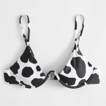 New cow pattern batch printing padded underwire adjustable straps metal-buckle sexy one piece swim top 2#