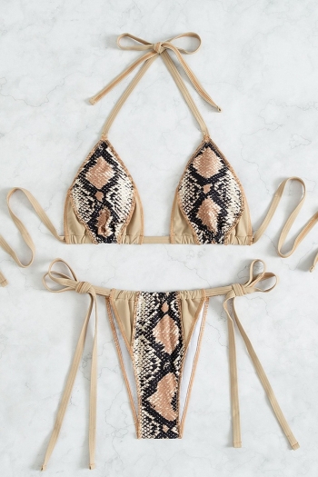New snake printing patchwork padded halter-neck self-tie triangle sexy two-piece bikini