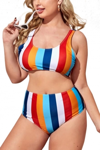 XL-4XL plus size new multicolor stripe patchwork padded backless high-waisted sexy two-piece swimsuit