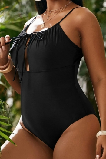 L-4XL plus size solid color padded lace-up hollow shirring adjustable straps backless sexy one-piece swimsuit