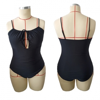 L-4XL plus size solid color padded lace-up hollow shirring adjustable straps backless sexy one-piece swimsuit