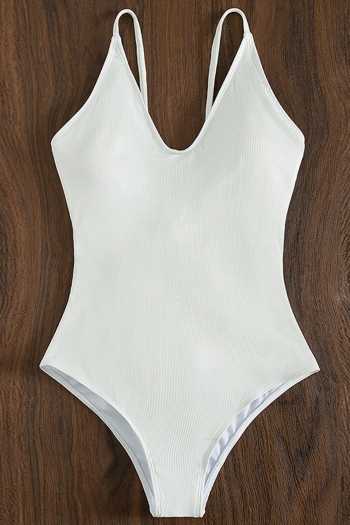 New pure color ribbed knit padded adjustable straps backless knotted sexy one-piece swimsuit