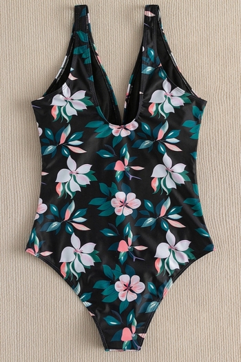 New flower leaf batch printing padded deep v sexy one-piece swimsuit