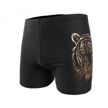 2xl-5xl men new tiger head fixed printing stretch tie-waist flat angle stylish swim trunks