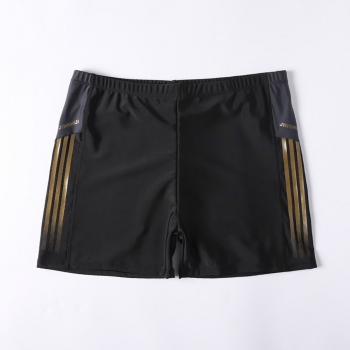 men new letter & stripe printing stretch tie-waist flat angle stylish swim trunks (80 kg~150 kg wearable)
