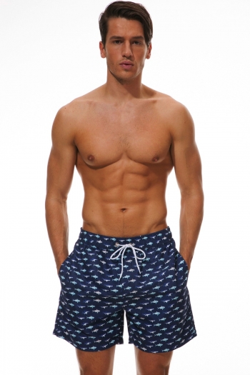 xs-2xl men new fish batch printing inelastic tie-waist pockets flat angle mesh lining stylish fast dry beach shorts