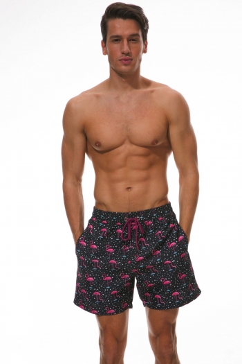 xs-2xl men new flamingo batch printing inelastic tie-waist pockets flat angle mesh lining stylish fast dry beach shorts