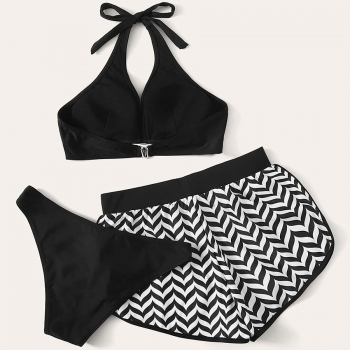New two colors padded halter-neck two-piece swim trunks sexy three-piece swimsuit 